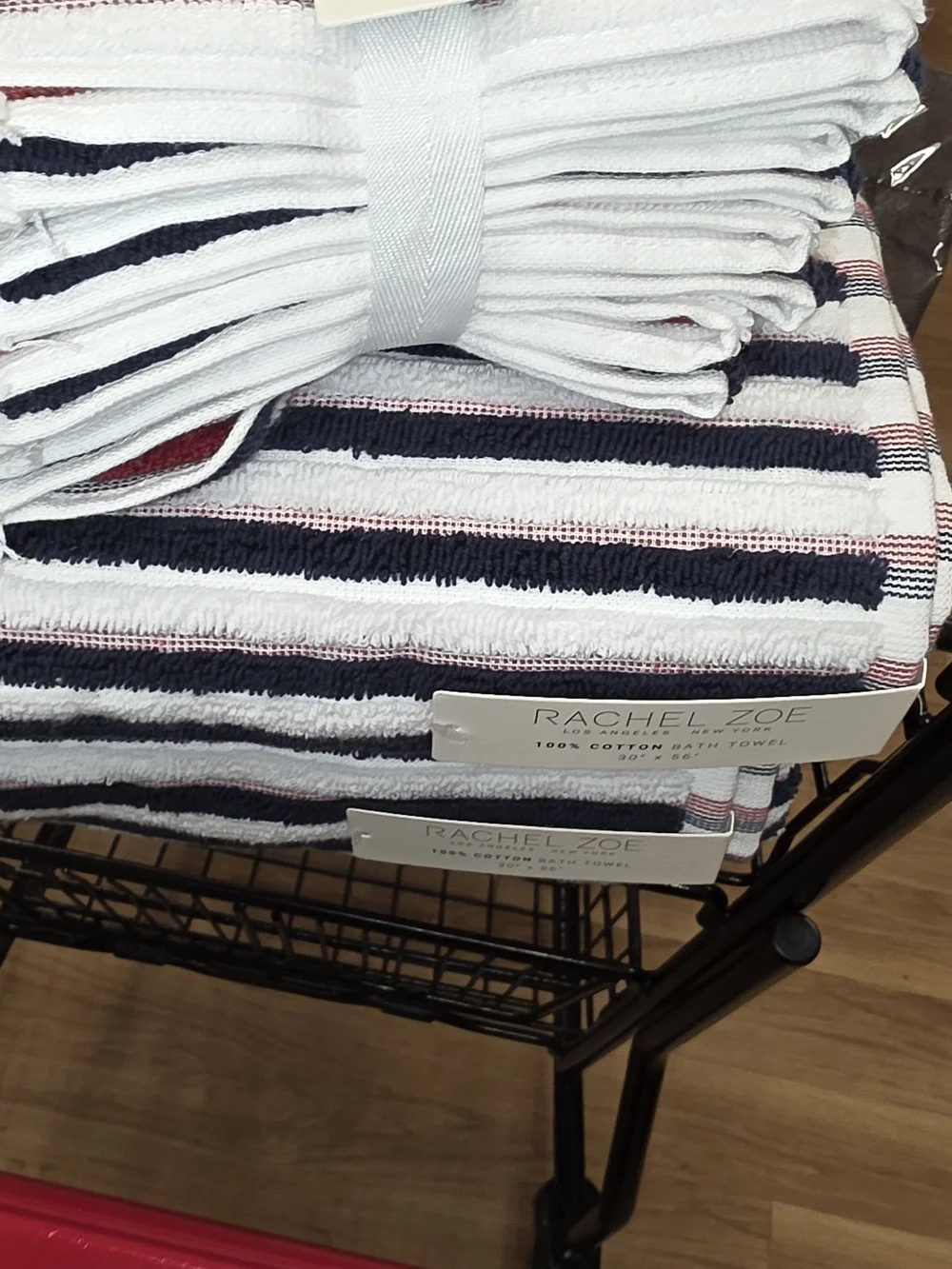 Rachel Zoe Navy, White & Red Striped Cotton Bath Towel